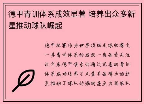 德甲青训体系成效显著 培养出众多新星推动球队崛起