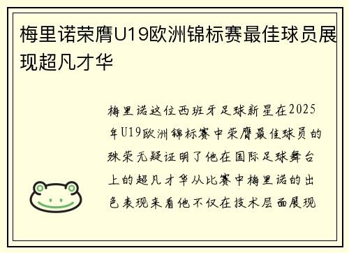 梅里诺荣膺U19欧洲锦标赛最佳球员展现超凡才华 梅里诺荣膺U19欧洲锦标赛最佳球员展现超凡才华